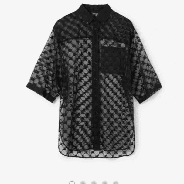 全新未使用 BURBERRY/博柏利 男士黑色战马镂空衬衫  Msn30184