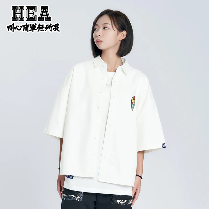 HEA国潮街头休闲绣花工艺无性别男女同款短袖衬衫