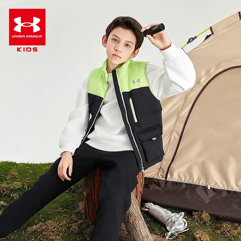 安德玛新款时尚爆款洋气拼接撞色立领保暖儿童羽绒马甲 243105359