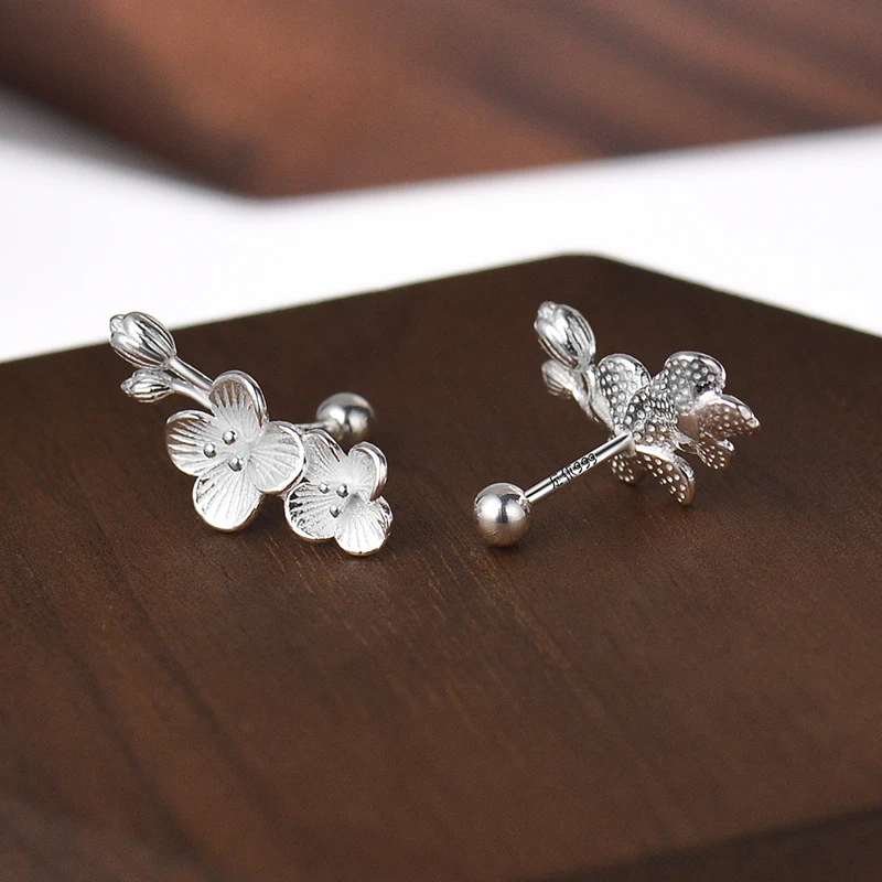 足银耳饰 S999纯银中国风梅花耳钉女精致气质拧螺丝E257