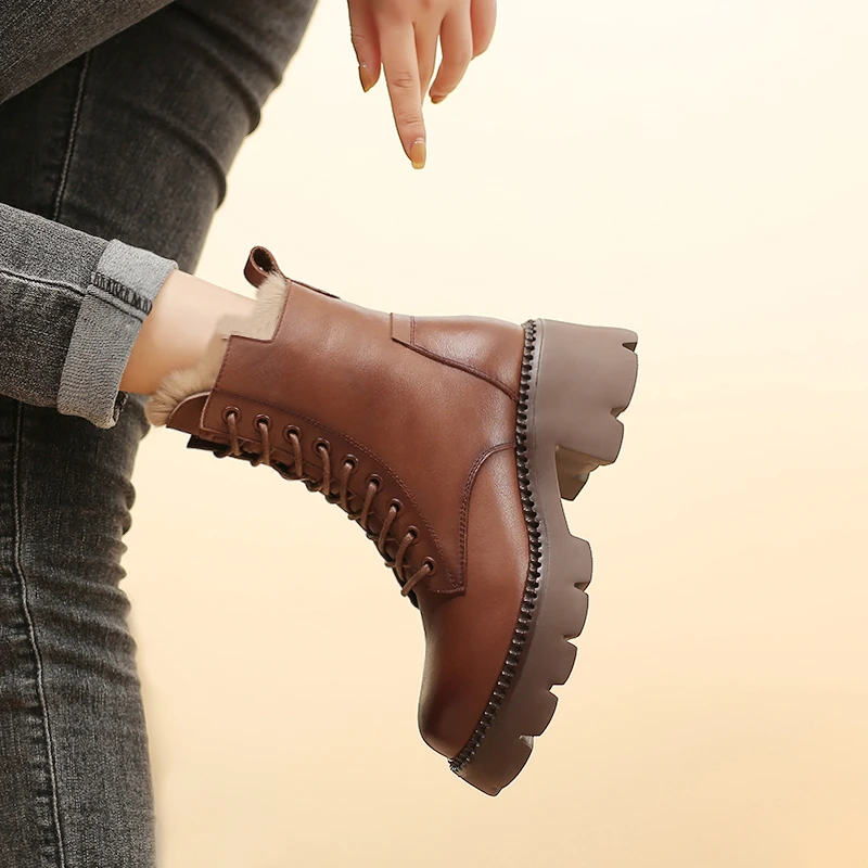 【渔歌子】牛皮底厚6.5cm筒高13cm厚底粗跟百搭马丁靴女潮DF11175