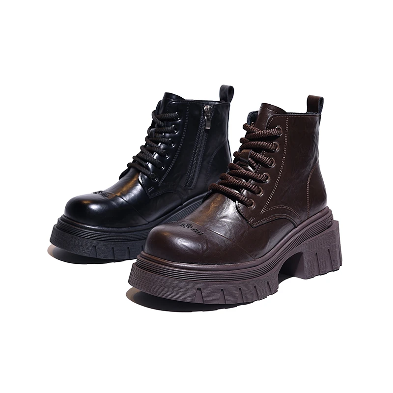 【渔歌子】跟高6CM筒高11CM粗跟短靴圆头马丁靴女LX81012