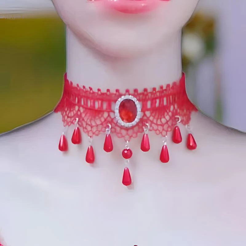 钨合金布艺项链 新时尚洋气舒适百搭红色洋气百搭锁骨链女士古风