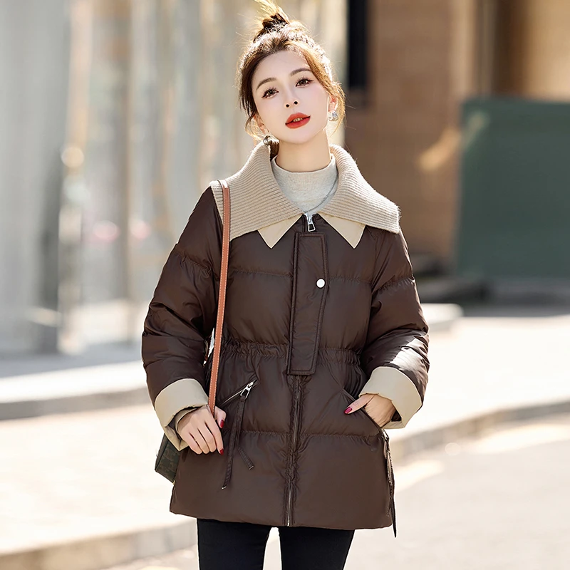 PU皮羽绒服女中长款2024冬季新款超好看洋气独特别致减龄收腰外套