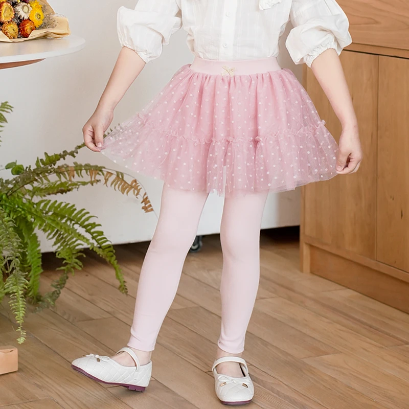 新款春秋儿童裤裙韩版纱裙打底裤 韩版点点蝴蝶结女童打底裤 裙裤
