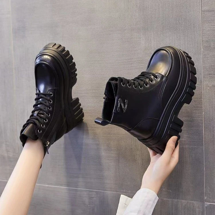 马丁靴女英伦风靴子2023秋冬新款小个子加绒短靴子厚底内增高女靴