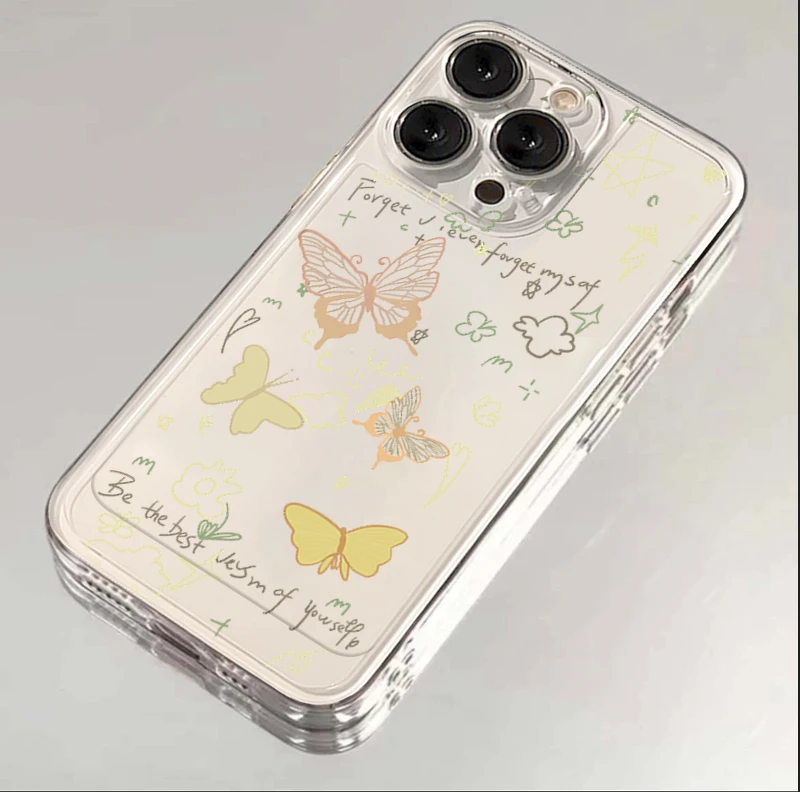 简笔蝴蝶iphone15苹果手机壳14promax硅胶13pro透明12高级11全包X