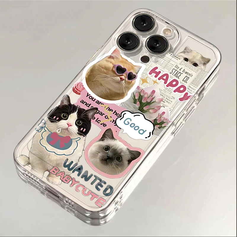 可爱猫猫报纸风苹果15手机壳14promax硅胶13pro透明12高级11全包X