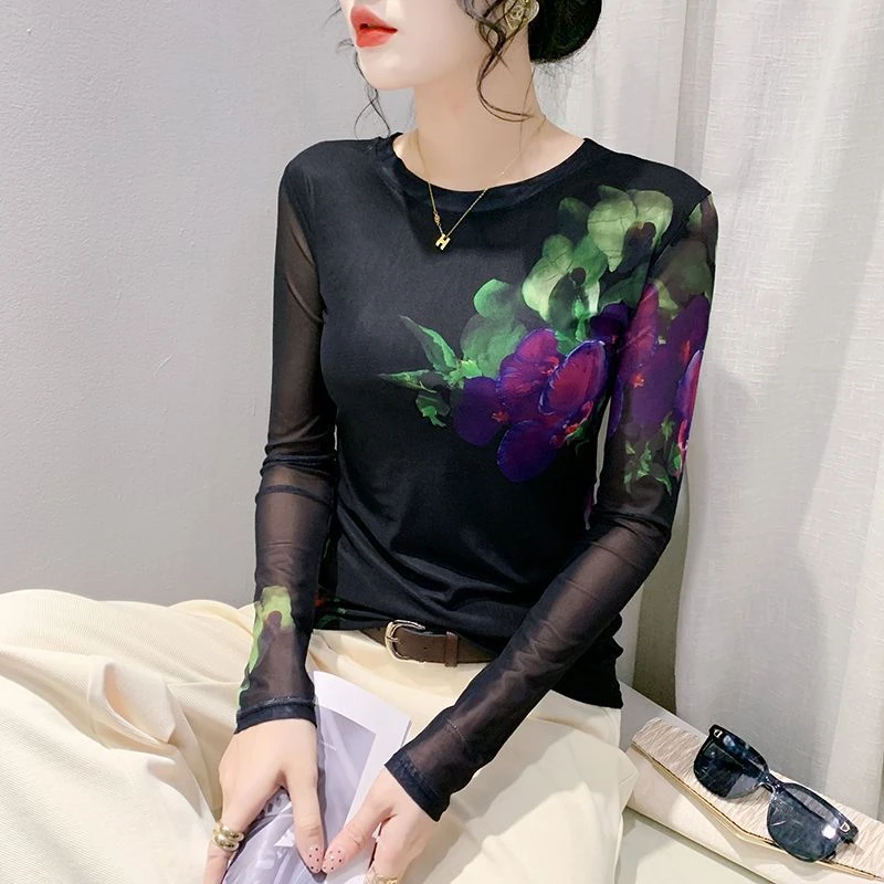 打底衫内搭长袖加绒修身秋冬加厚显瘦洋气时尚百搭半高领印花保暖