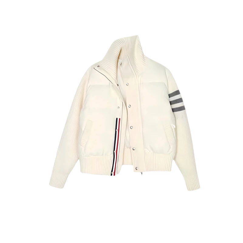 白鸭绒女短款针织拼接小个子外套秋冬2025年新款轻薄白鸭绒