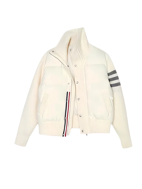 MUBAI 90白鸭绒女短款针织拼接小个子外套秋冬2024年新款品质女装