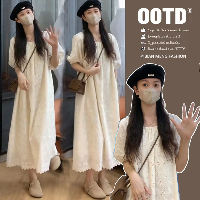 TU TU自制孕妇夏季刺绣连衣裙蕾丝高级感仙女气质长裙复古孕妈裙