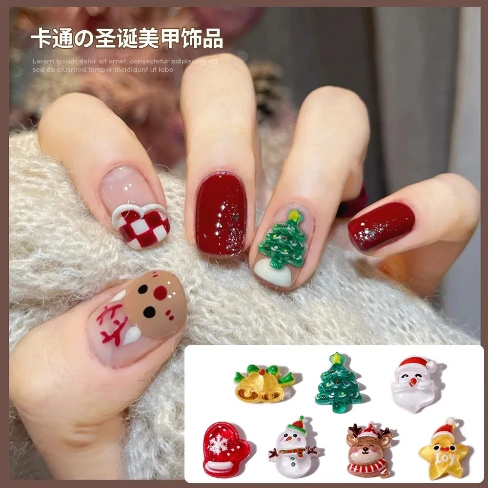 红新款圣诞节树脂美甲饰品圣诞老人雪人铃铛圣诞树指甲DIY配饰