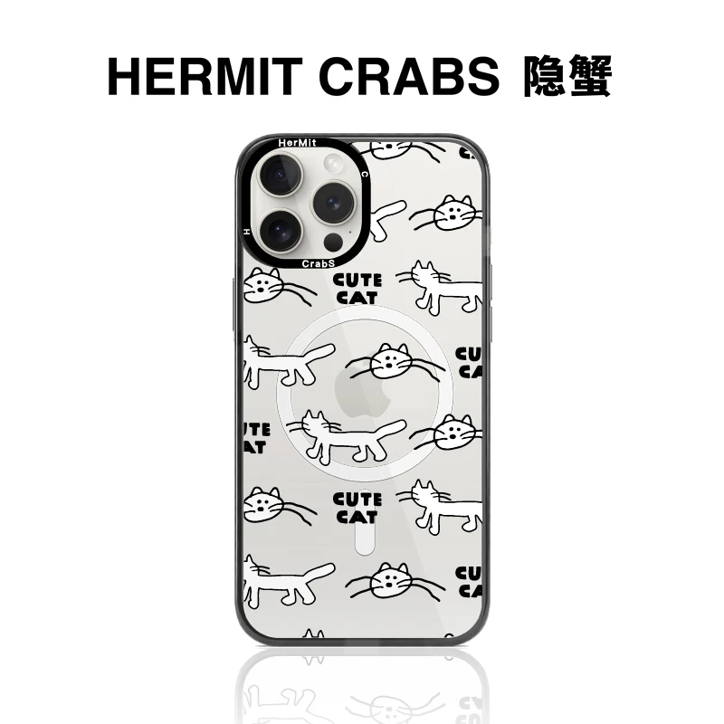 HermitCrabs隐蟹线条猫适用于苹果iphone15/14/13磁吸镜面手机壳