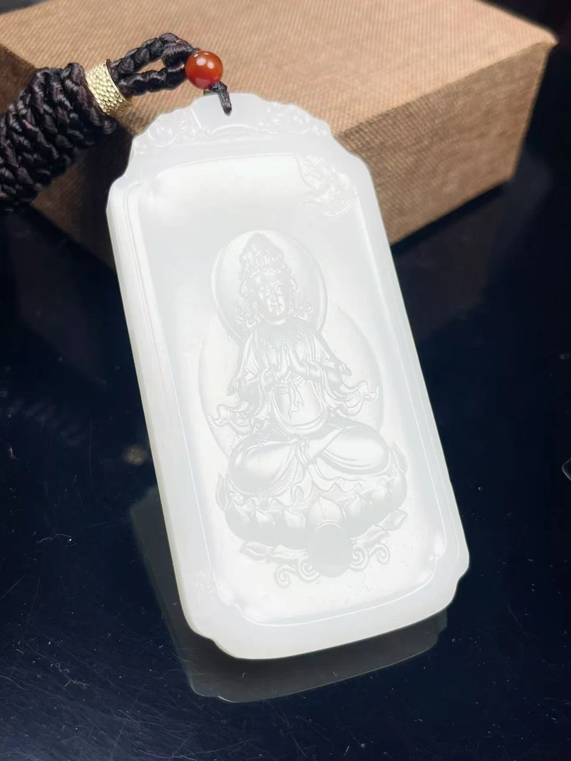 （老王甄选）新疆和田玉羊脂白玉观音牌