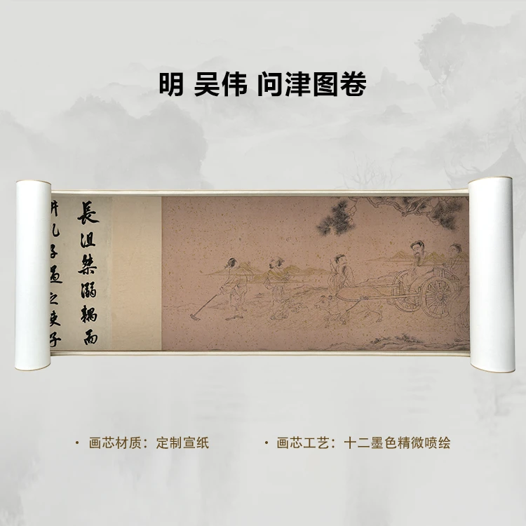 明 吴伟 问津图卷手卷国画微喷客厅背景高清复刻精装裱卷轴