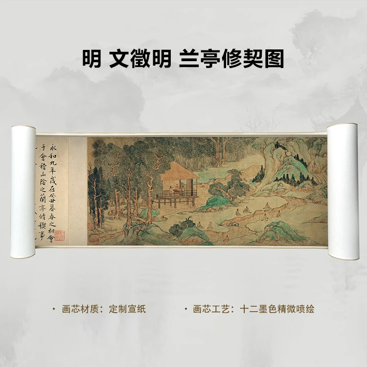 明 文徵明 兰亭修契图手卷国画微喷客厅背景高清复刻精装裱卷轴