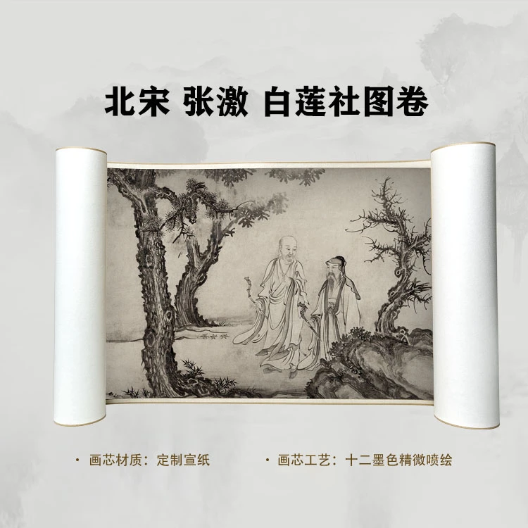 北宋 张激 白莲社图卷手卷国画微喷客厅背景高清复刻精装裱卷轴