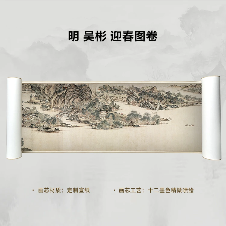 明 吴彬 迎春图卷手卷国画微喷客厅背景高清复刻精装裱卷轴