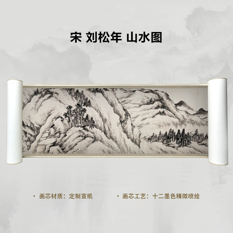 宋 刘松年 山水图手卷手卷国画微喷客厅背景高清复刻精装裱卷轴