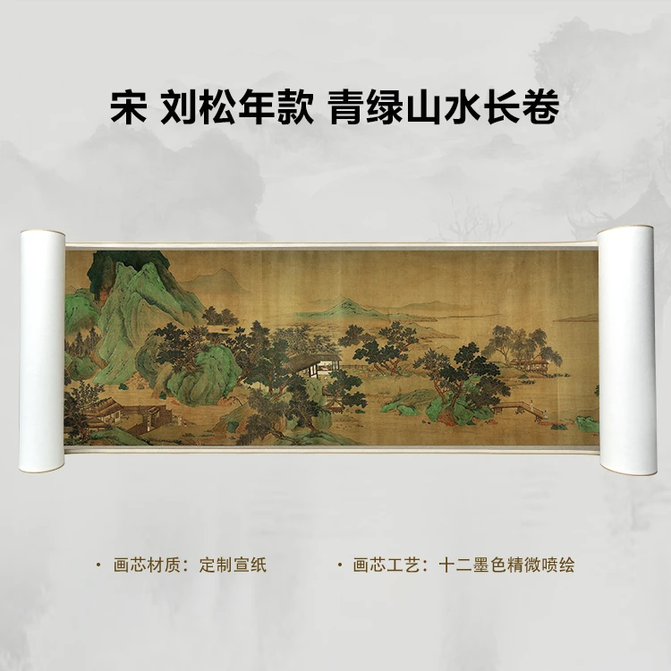 宋 刘松年款 青绿山水长卷国画微喷客厅背景高清复刻精装裱卷轴