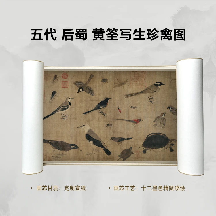 五代 后蜀 黄筌写生珍禽图国画微喷客厅背景高清复刻精装裱卷轴