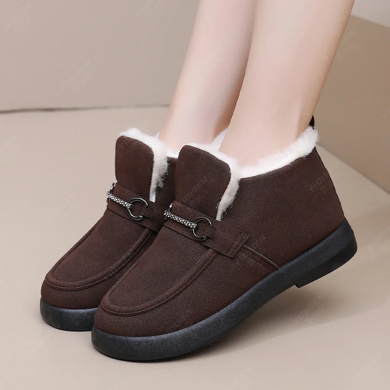 意迪森冬季加厚豆豆鞋老北京布鞋女靴百搭一脚蹬妈妈鞋平底棉鞋