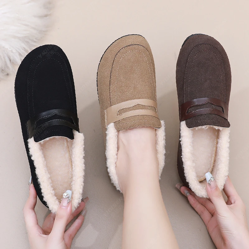 意迪森冬季棉鞋女加绒保暖豆豆鞋平底防滑妈妈鞋软底时尚百搭加厚