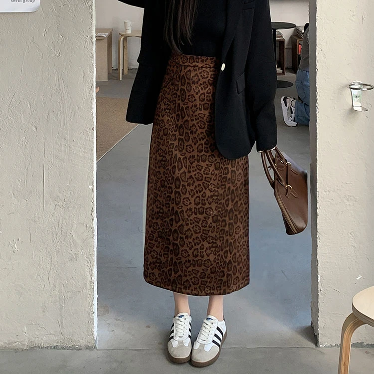 【超好质感】2024秋冬豹纹口袋直筒半身裙#5577
