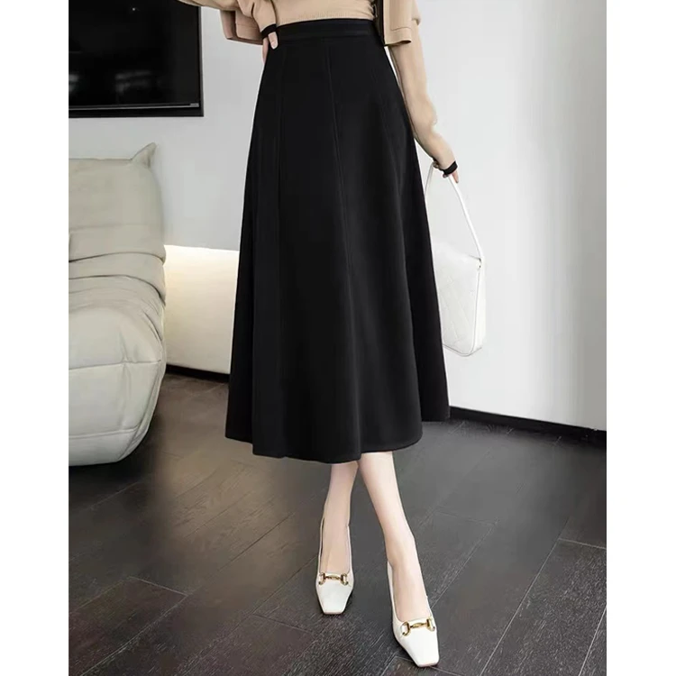 【断码S码福利】秋季新款气质高腰显瘦拼接西装面料A字大摆裙#7856