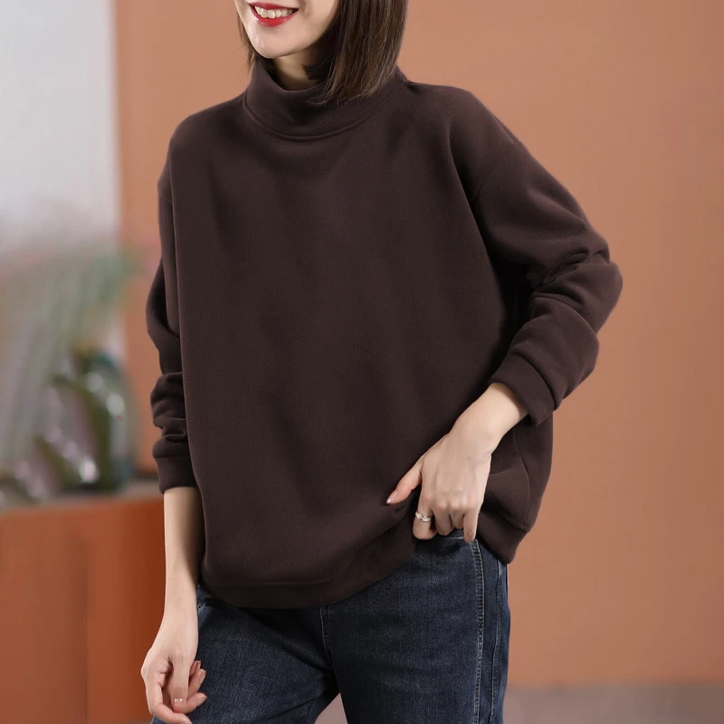 新款休闲宽松双面德绒卫衣女减龄大码文艺加宽加大女装打底衫新款