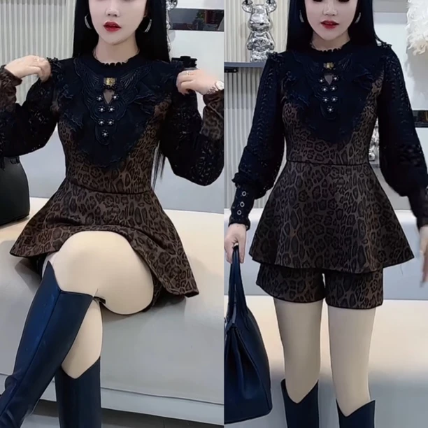 套装女气质收腰木耳边上衣搭配短裤两件套女955552