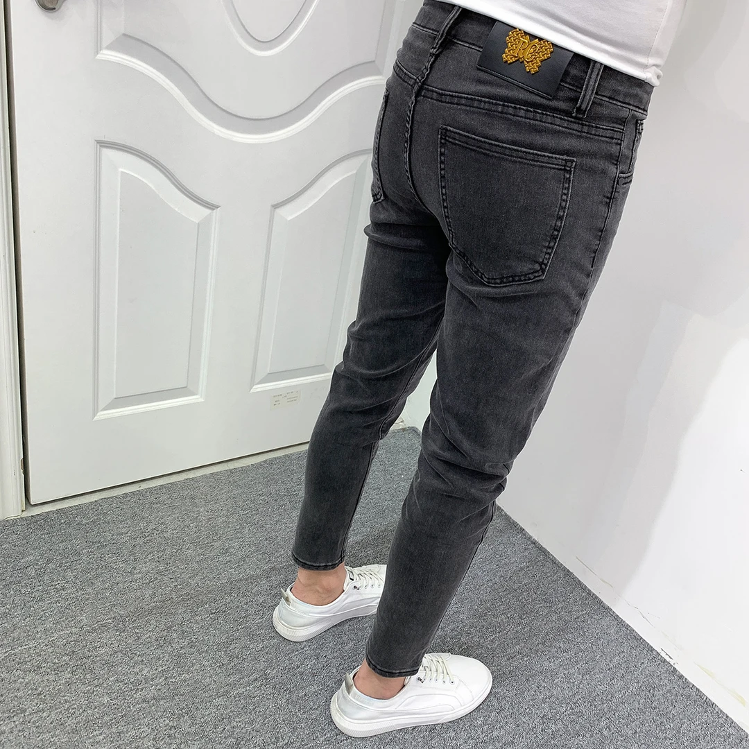 男牛仔裤子2024夏季新款潮流休闲百搭黑灰色九分裤韩版修身小脚裤