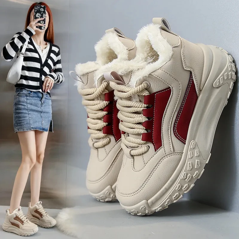 雪地靴潮鞋新款女款冬季加绒加厚保暖厚底东北靴子老爹鞋棉鞋鞋子