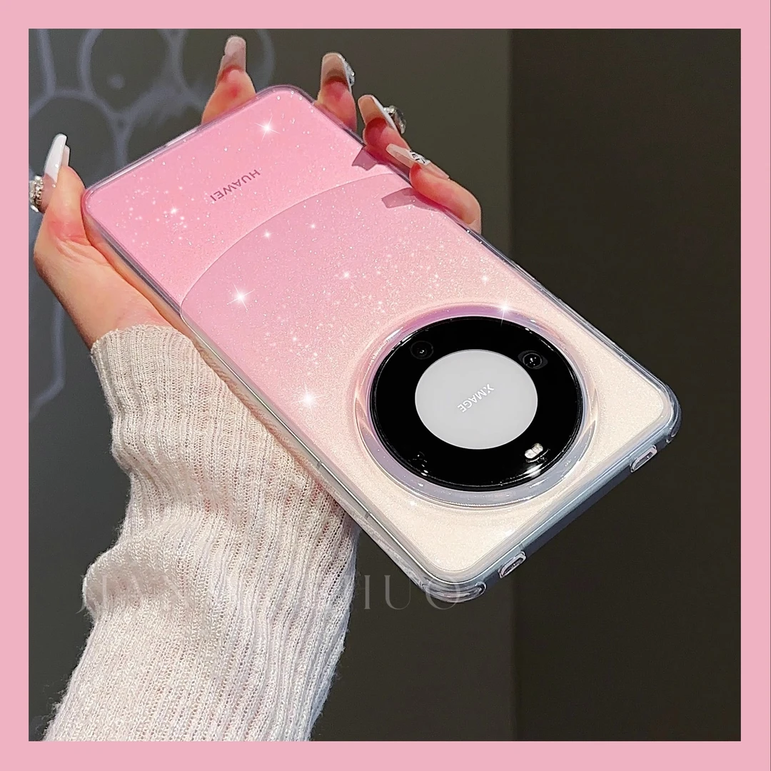 适用华为mate60pro手机壳渐变mate50pro保护套星空闪粉女款高级感