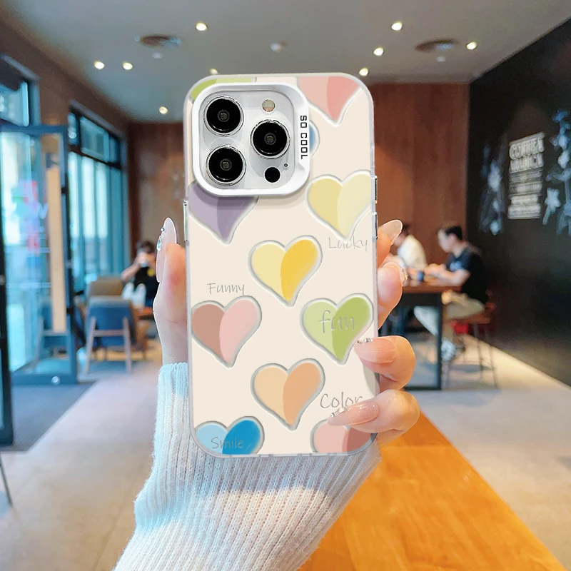 适用于【苹果/华为/OPPO/VIVO/红米】彩色涂鸦爱心全包磨砂手机壳