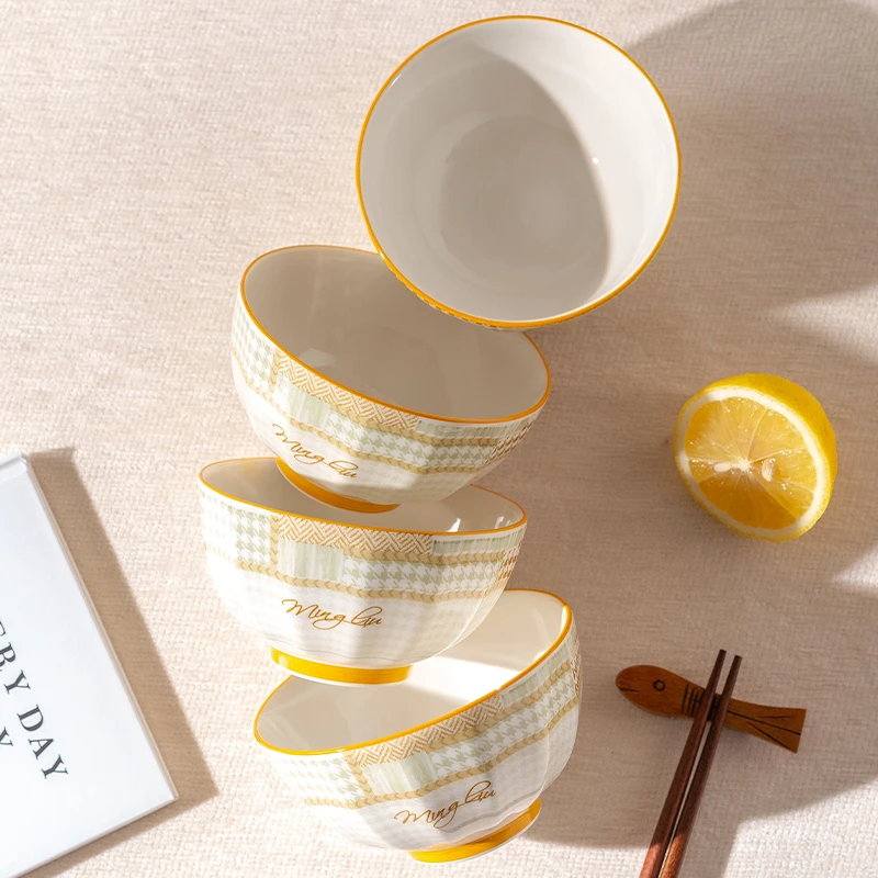 直播间专属链接：千鸟格4.5英寸米饭碗4个家用陶瓷吃饭碗