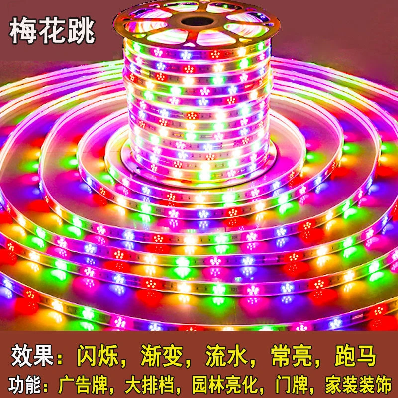 led灯带户外跑马防水灯带客厅七彩爆闪烁变色灯带线灯条彩灯流水