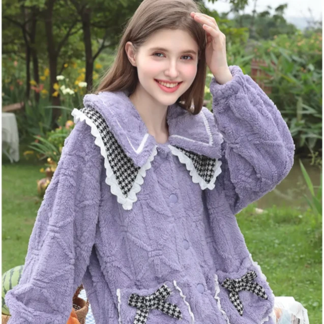 安家冬季新款秋冬海岛绒珊瑚绒加绒加厚保暖气质小香风家居服套装