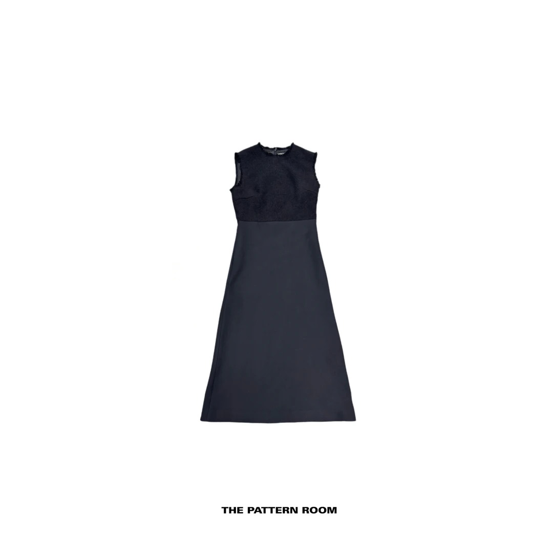 The pattern room | 优雅延伸轻花呢磨毛背心拼接连衣裙