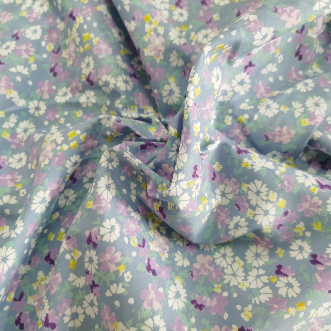 100支长绒棉府绸浅蓝底白紫野花柔软丝滑透气夏季03号