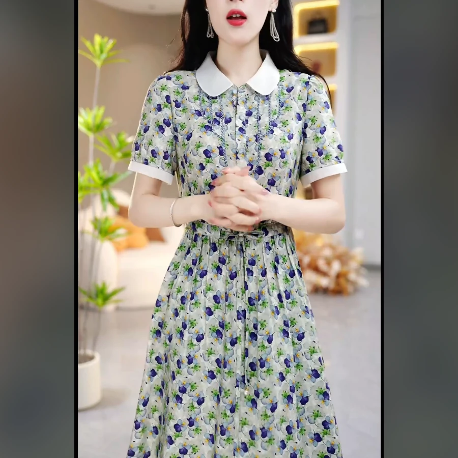 【现货+运费险】气质显瘦碎花连衣裙娃娃领碎花时尚中长款MO577