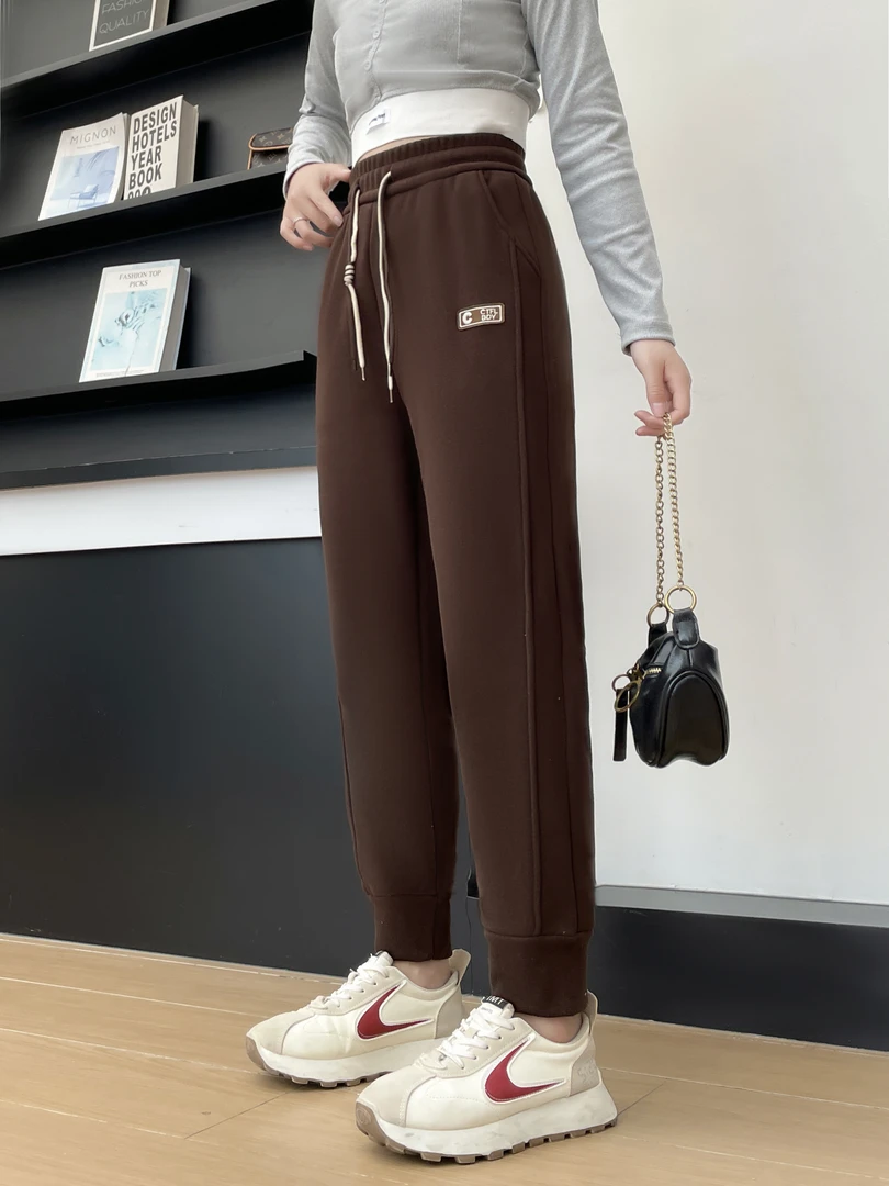 【809】咖 时尚女新款显瘦大码宽松洋气秋冬休闲卫裤