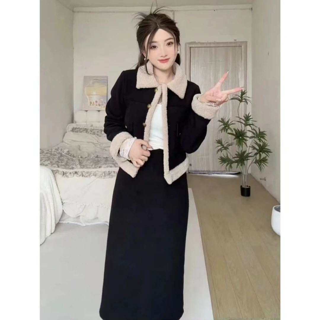 【B2422款】# 小香风两件套显瘦冬新款套装外套半身裙气质优雅套装