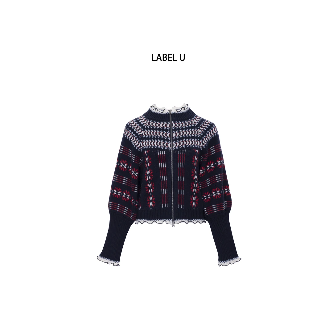 【坤姨专属】“精品彩蛋”法式 荷叶边立领 灯笼袖双拉链 针织衫上衣