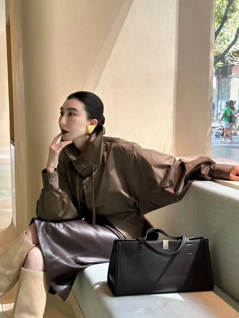 【坤姨专属】“缪系奢咖”法式大领子卡其绿露背两面穿衬衫外套