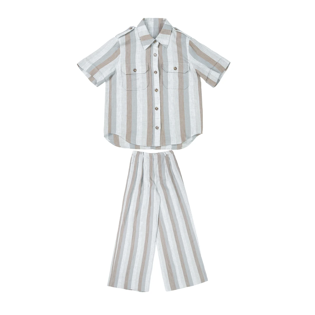 【清仓】NO退NO换  DF24001511 DF24001512“古木条纹套装“亚麻套装