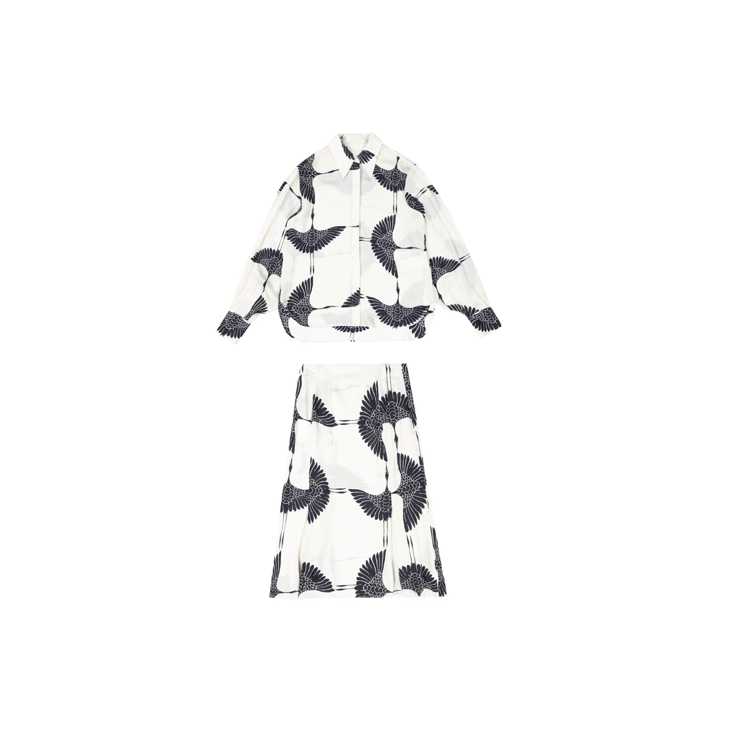 【坤姨专属】AK2400414Y 白仙鹤印花上衣