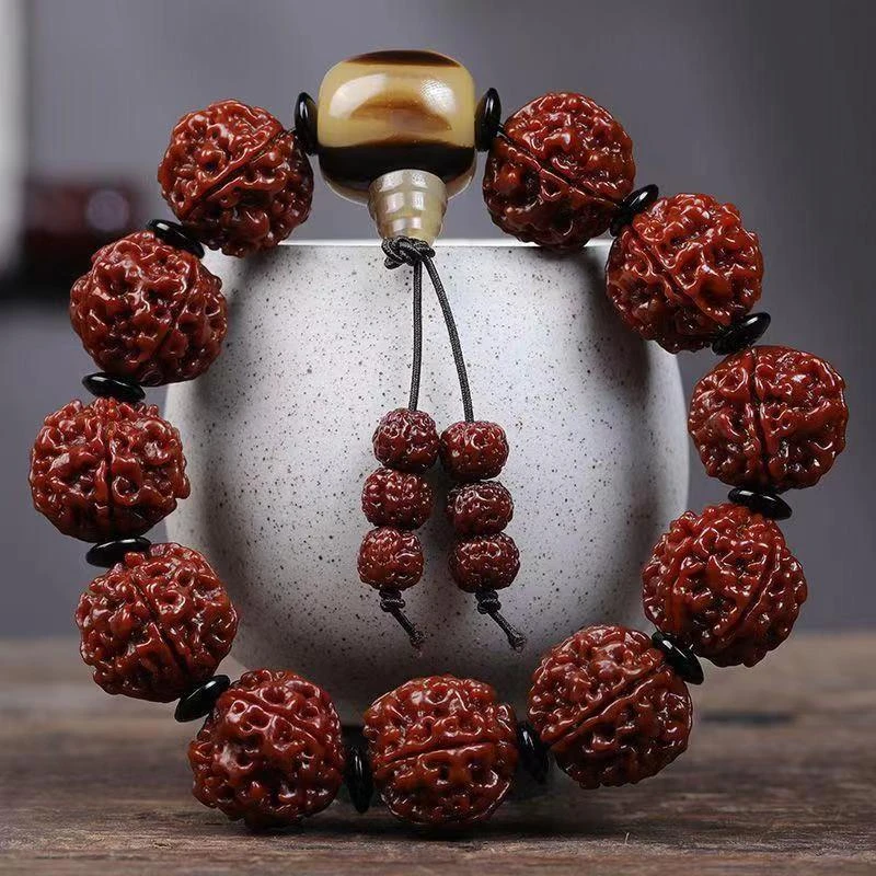 尼泊尔机刷玉化包浆大金刚菩提子五瓣六瓣佛珠男士单圈念珠手串