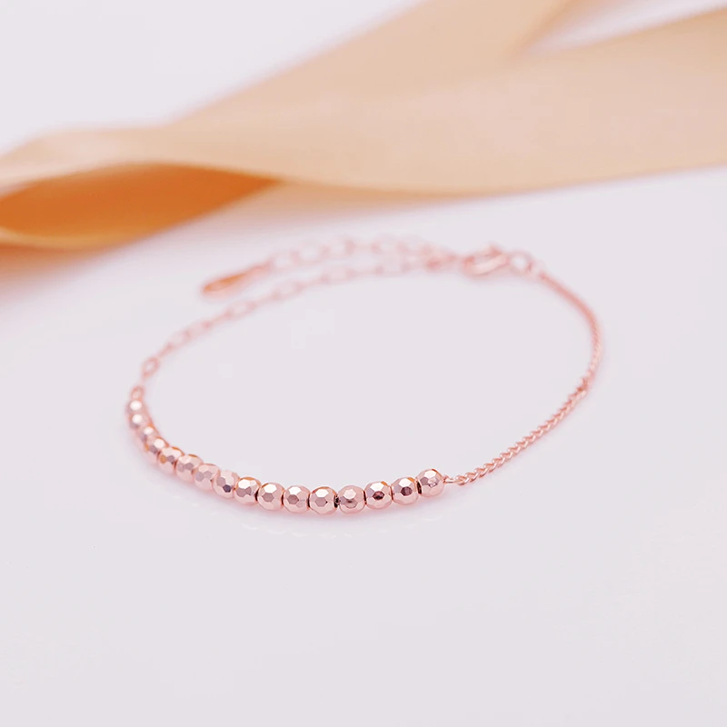 925银手链 玫瑰金色AB款圆珠手链脚链轻奢时尚百搭